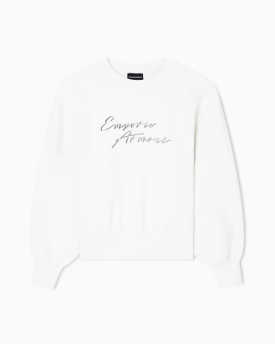 Emporio Armani - ASV double-jersey crew-neck sweatshirt with logo embroidery, Woman, Beige, Size:
