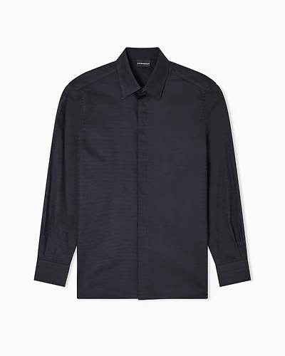 Emporio Armani - Cotton shirt with all-over jacquard logo, Man, Black, Size: