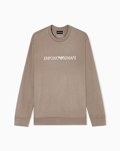 Emporio Armani - Modal-blend sweatshirt with logo print, Man, Beige, Size: