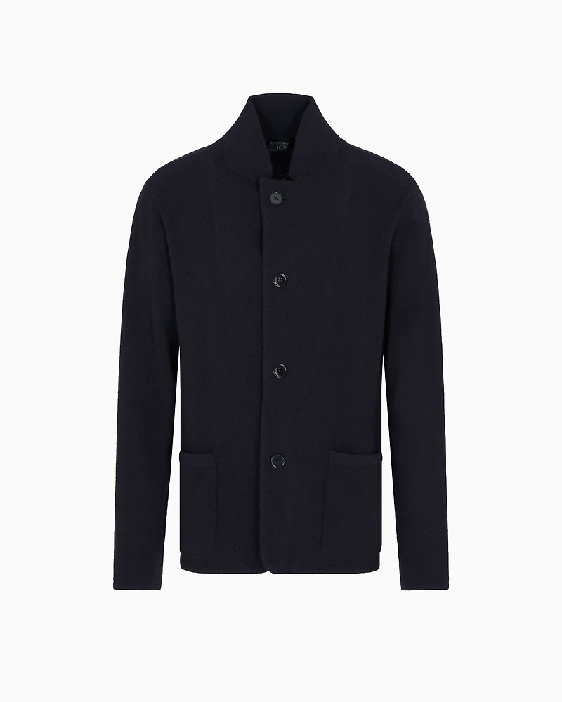 Emporio Armani - Icon plain-knit pure cashmere jacket, Man, Navy Blue, Size: