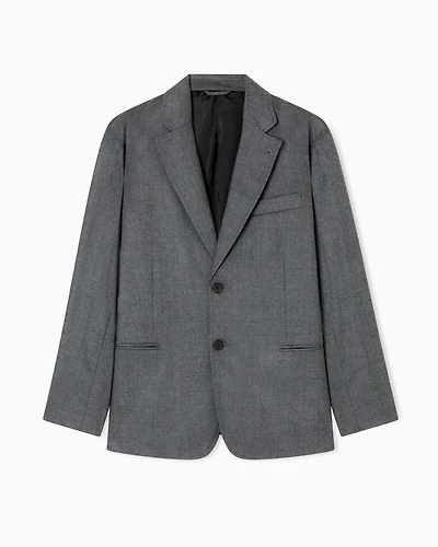 Emporio Armani - Virgin-wool stretch-twill single-breasted blazer, Man, Grey, Size: