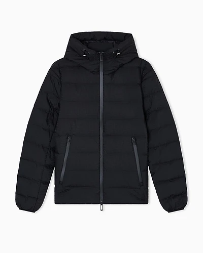 Emporio Armani - Hooded, quilted-nylon down jacket with jacquard logo lettering, Man, Black, Size: