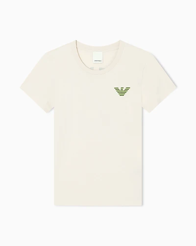 Emporio Armani - New York capsule collection jersey T-shirt with oversized print, Woman, Beige, Size: