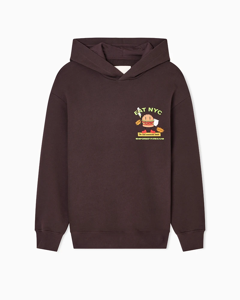 Emporio Armani - New York Capsule Collection EAT NYC print jersey hooded sweatshirt, Man, Brown, Size: