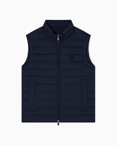 Emporio Armani - Sleeveless full-zip down jacket quilted nylon with eagle logo patch, Man, Navy Blue, Size: