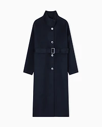 Emporio Armani - Mock-neck wool-blend coat with matching belt, Woman, Navy Blue, Size: