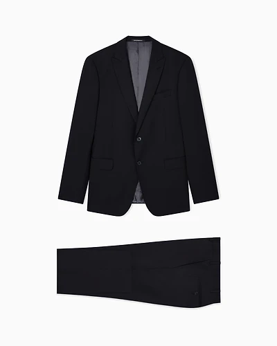 Emporio Armani - Regular-fit, single-breasted suit in armure striped jacquard virgin wool, Man, Black, Size: