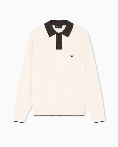 Emporio Armani - Polo-collar jumper pure virgin wool with a plush-knit., Man, Beige, Size: