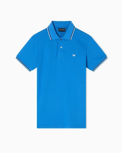 Emporio Armani - Slim-fit stretch piqué polo shirt with micro eagle, Man, Blue, Size: