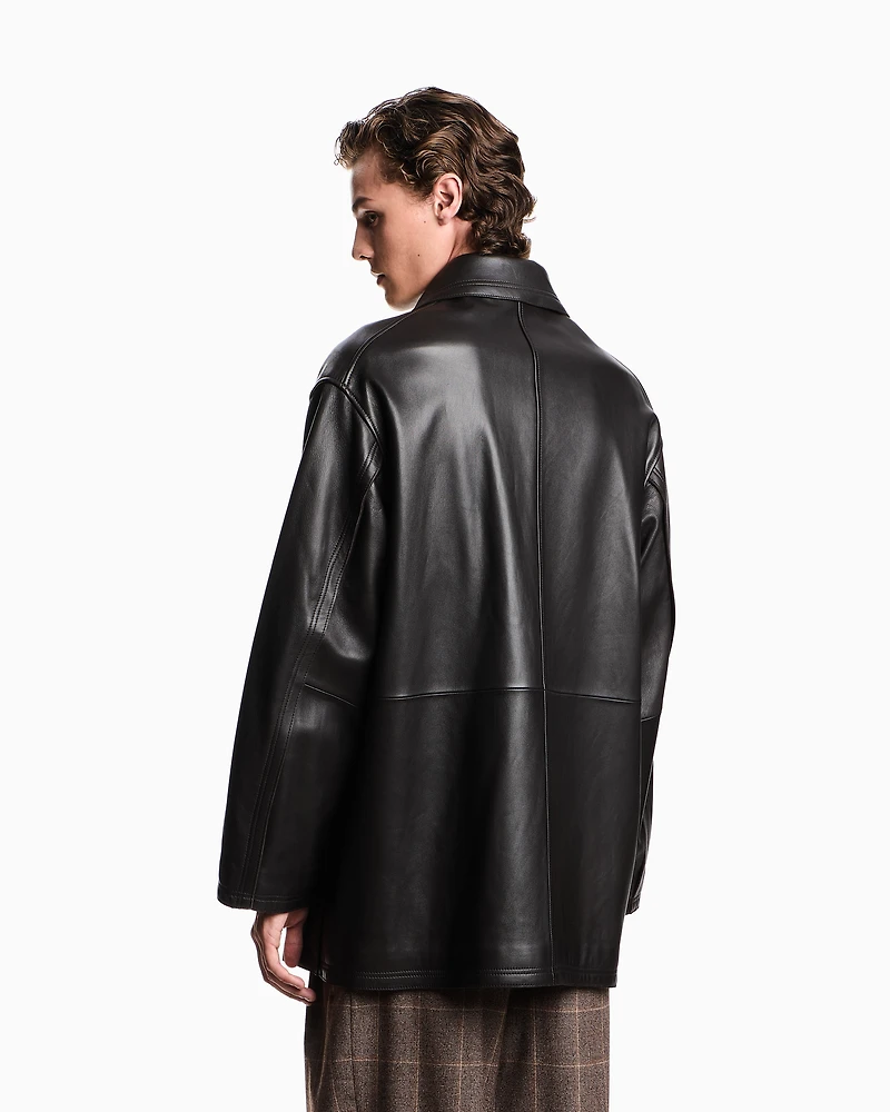Emporio Armani - Blouson plonge lambskin nappa leather, Man, Grey, Size: