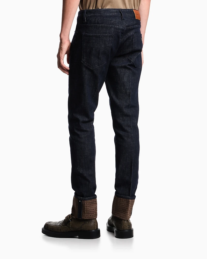 Emporio Armani - J06 slim-fit jeans rinsed stretch denim with logo turn-ups, Man, Blue, Size: