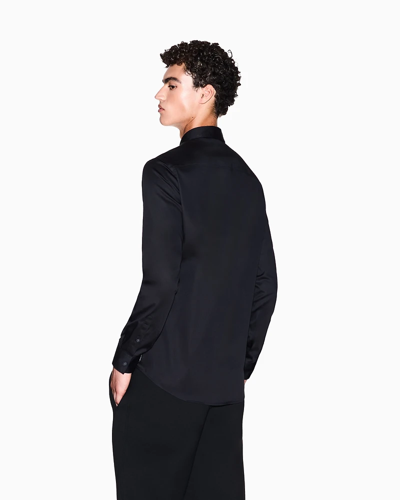 Armani Exchange - Black long-sleeved stretch cotton shirt, Man, Black, Size: