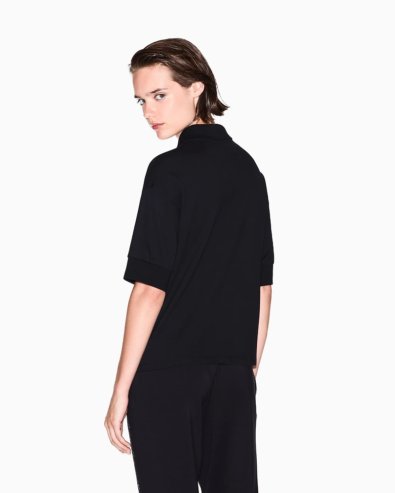 Armani Exchange - Stretch pique polo shirt with logo, Woman, Black, Size: