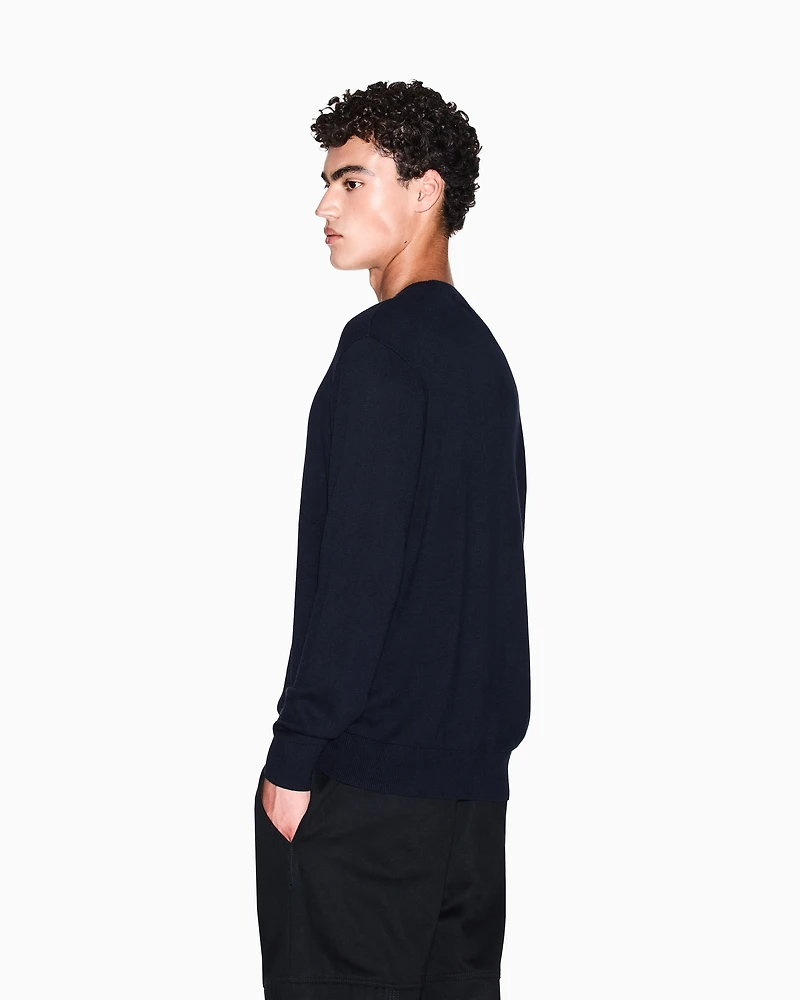 Armani Exchange -  Cotton Blend Crew Neck Sweater, Man, Navy Blue, Size:
