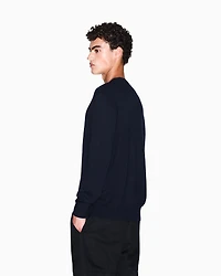 Armani Exchange -  Cotton Blend Crew Neck Sweater, Man, Navy Blue, Size: