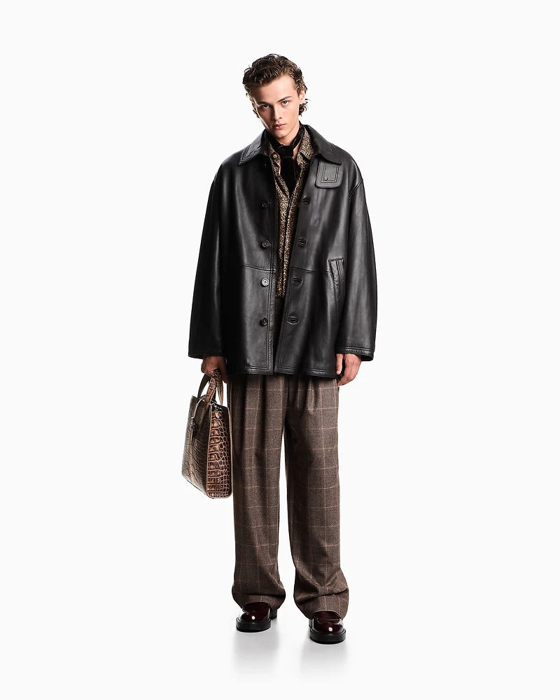 Emporio Armani - Blouson plonge lambskin nappa leather, Man, Grey, Size: