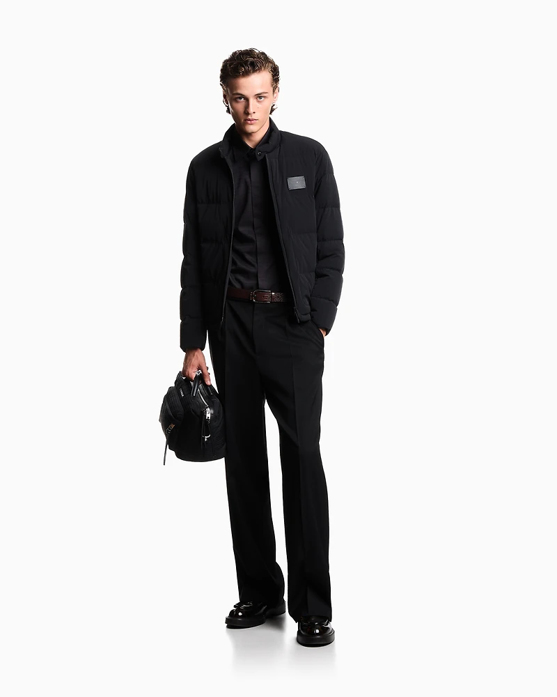 Emporio Armani - Cotton shirt with all-over jacquard logo, Man, Black, Size: