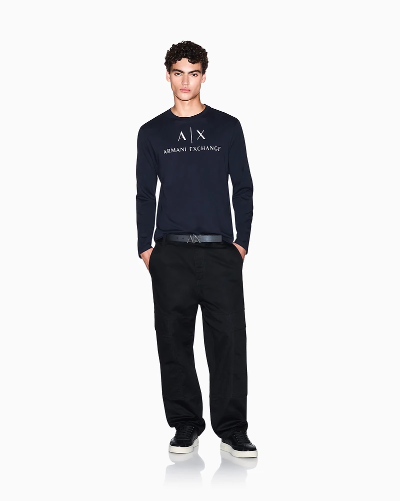 Armani Exchange - Long sleeve T-shirt with logo prints, Man, Navy Blue, Size: