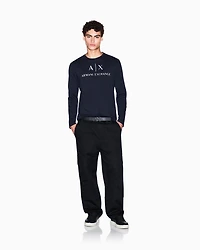 Armani Exchange - Long sleeve T-shirt with logo prints, Man, Navy Blue, Size: