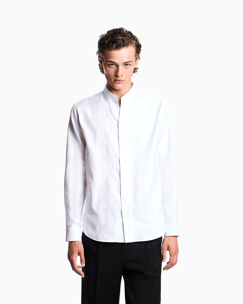 Emporio Armani - Armure cotton shirt with guru collar, Man, White, Size: