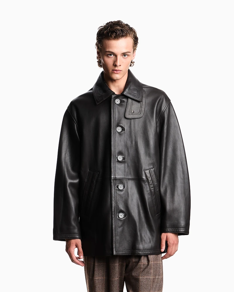 Emporio Armani - Blouson plonge lambskin nappa leather, Man, Grey, Size: