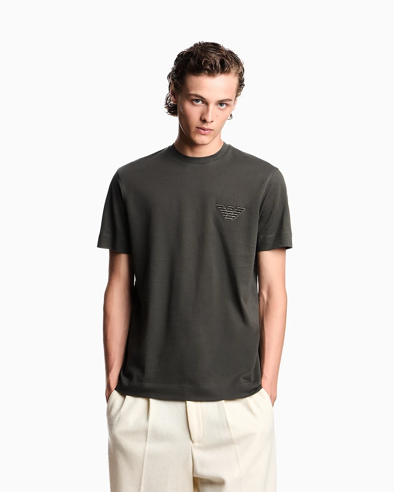 Emporio Armani - Piqué jersey T-shirt with eagle patch, Man, Green, Size: