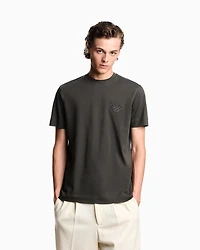 Emporio Armani - Piqué jersey T-shirt with eagle patch, Man, Green, Size: