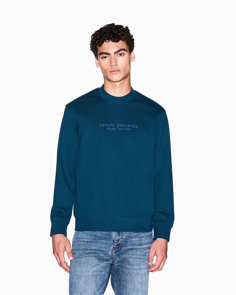 Armani Exchange - Crewneck sweatshirt with tone logo, Man, Blue, Size: