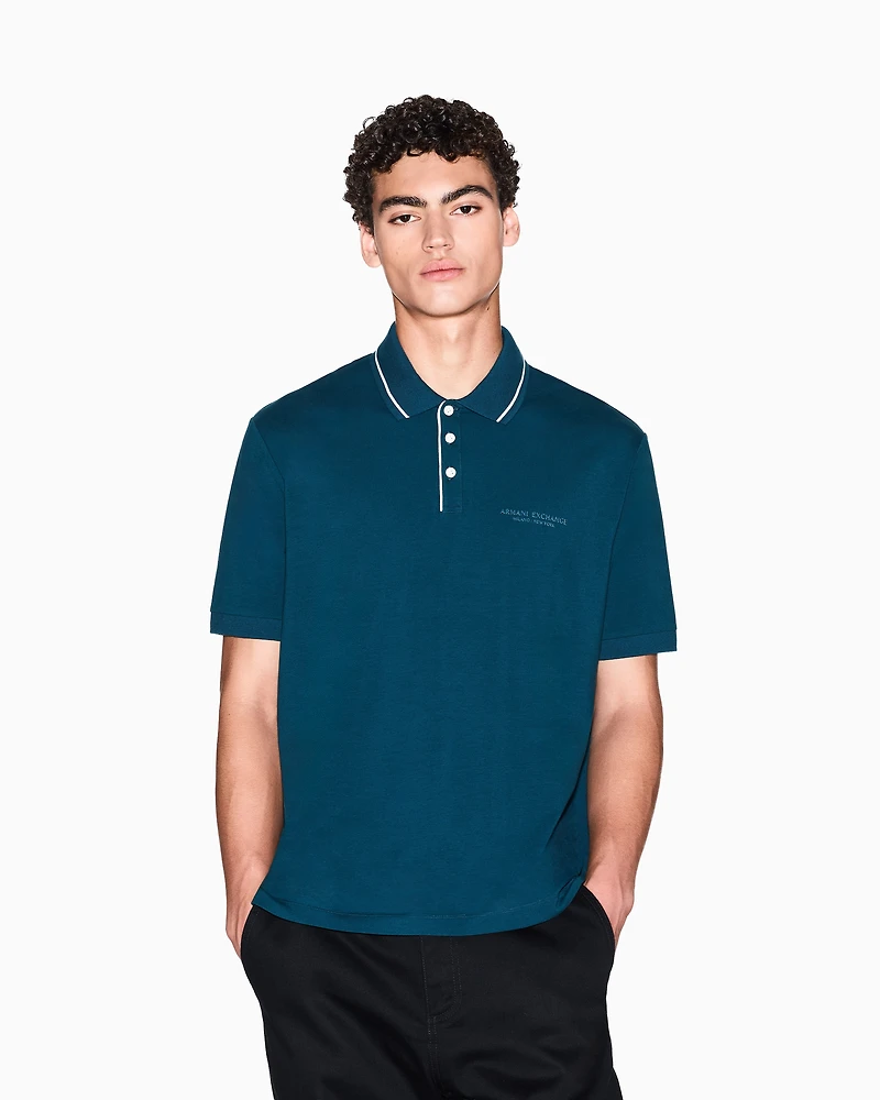 Armani Exchange - Regular fit polo shirt stretch jersey, Man, Blue, Size: