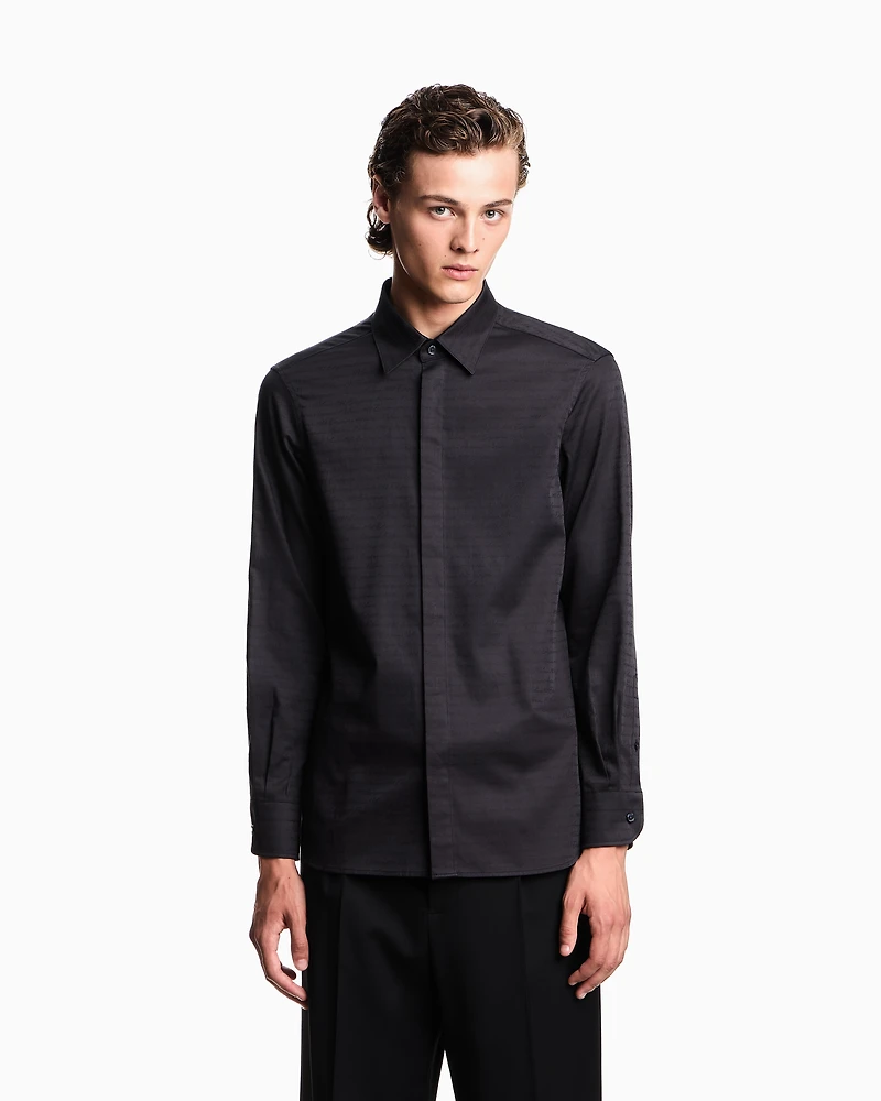 Emporio Armani - Cotton shirt with all-over jacquard logo, Man, Black, Size: