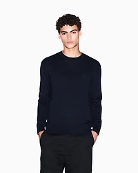 Armani Exchange -  Cotton Blend Crew Neck Sweater, Man, Navy Blue, Size: