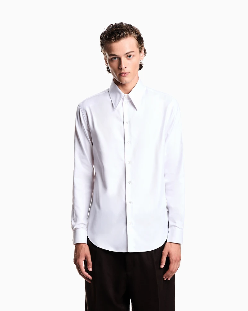 Emporio Armani - Jacquard shirt with foliage embroidery and motif, Man, White, Size: