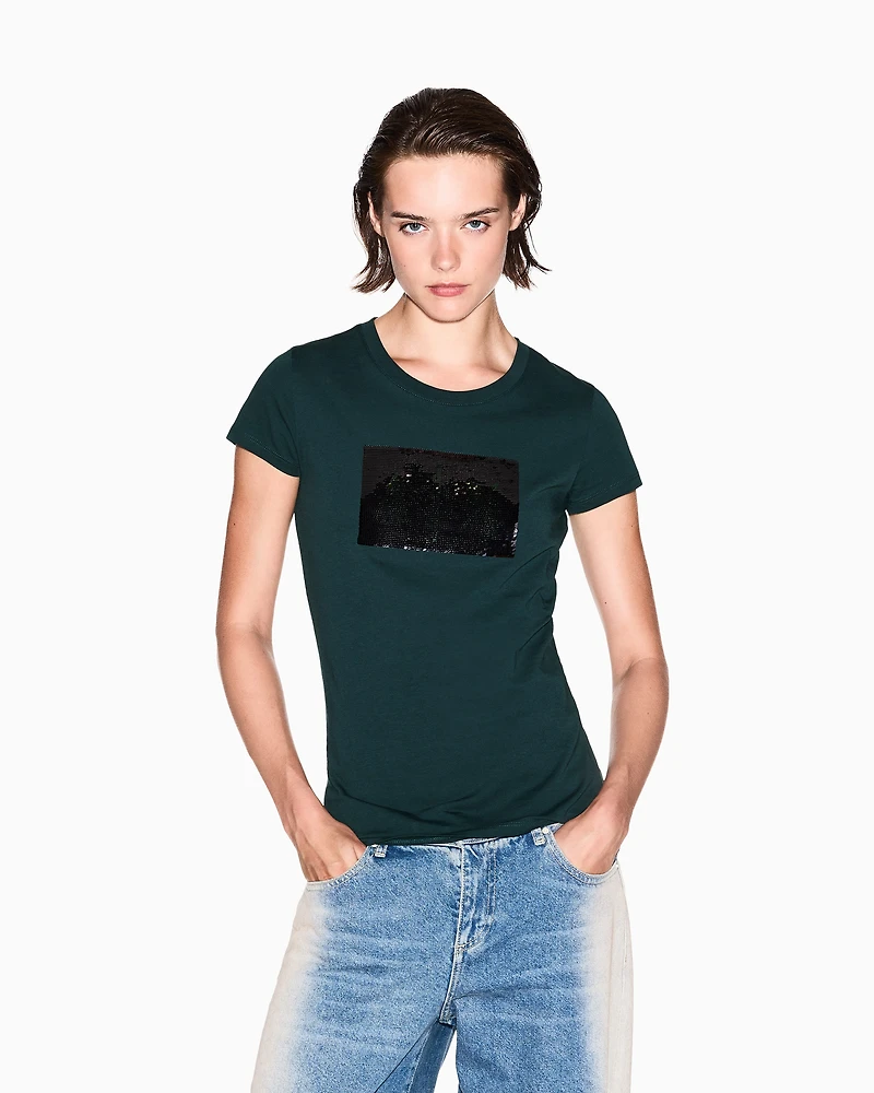 Armani Exchange - Slim fit T-shirt stretch cotton jersey, Woman, Green, Size: