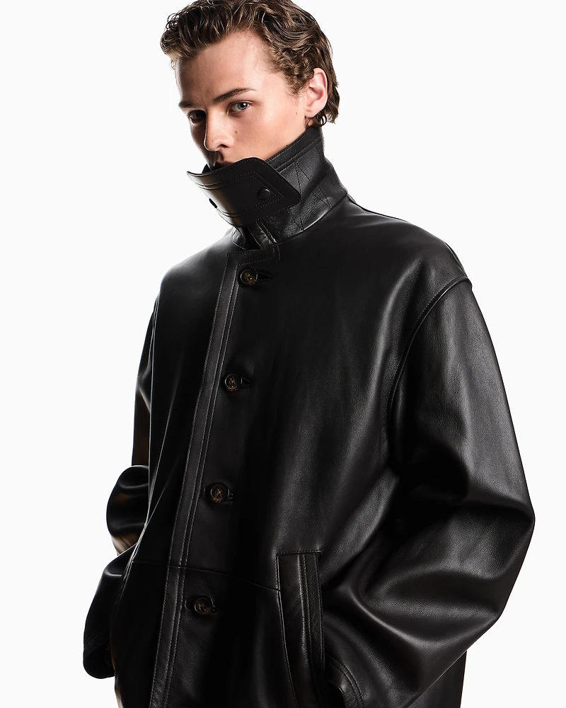 Emporio Armani - Blouson plonge lambskin nappa leather, Man, Grey, Size: