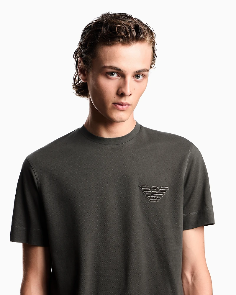 Emporio Armani - Piqué jersey T-shirt with eagle patch, Man, Green, Size: