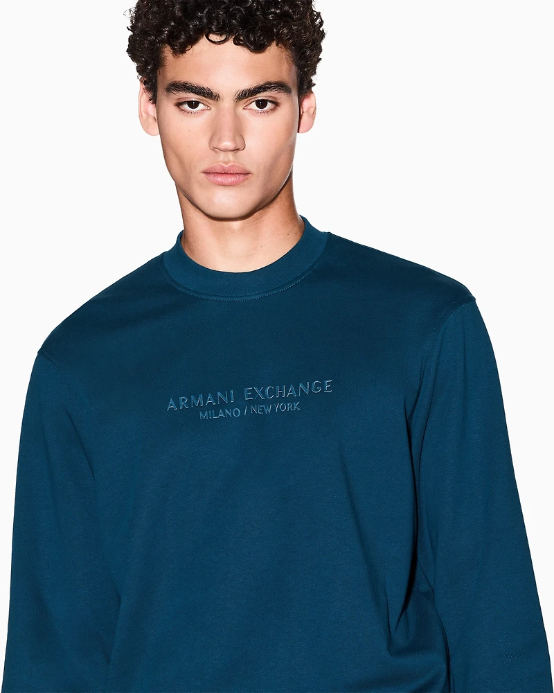 Armani Exchange - Crewneck sweatshirt with tone logo, Man, Blue, Size: