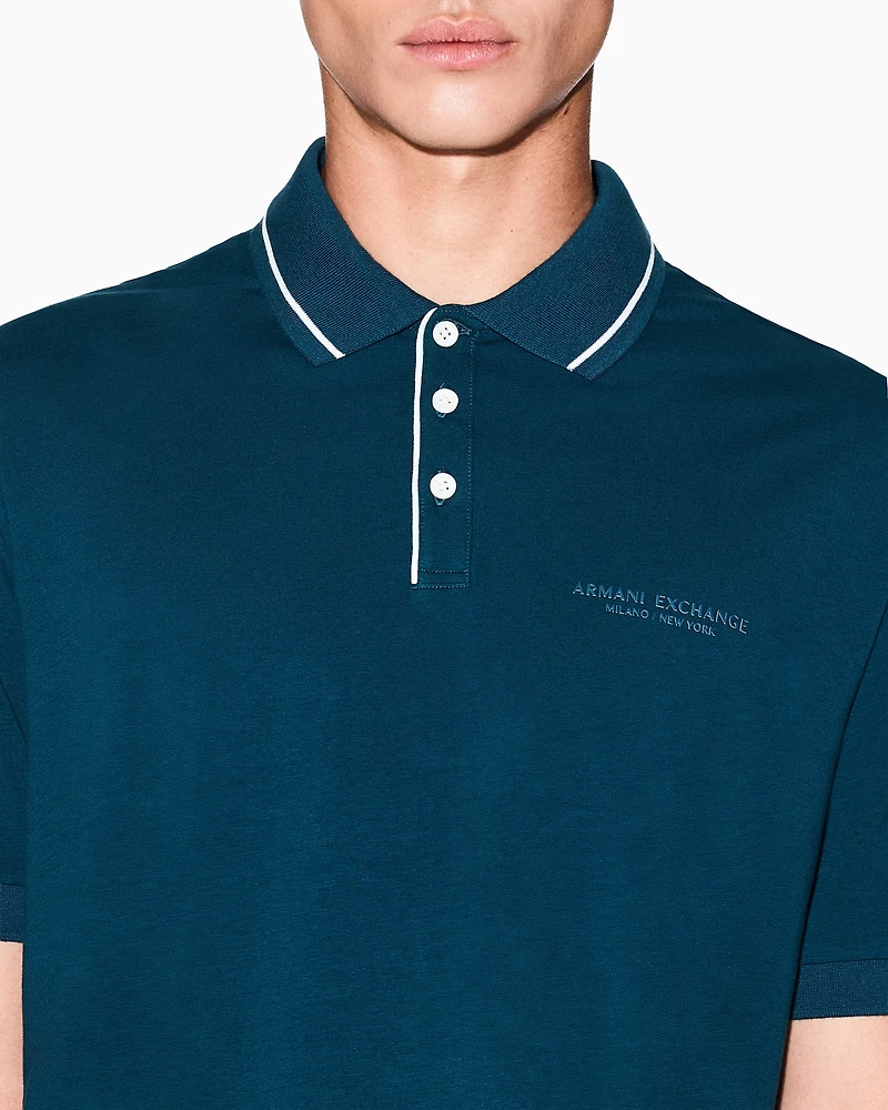 Armani Exchange - Regular fit polo shirt stretch jersey, Man, Blue, Size: