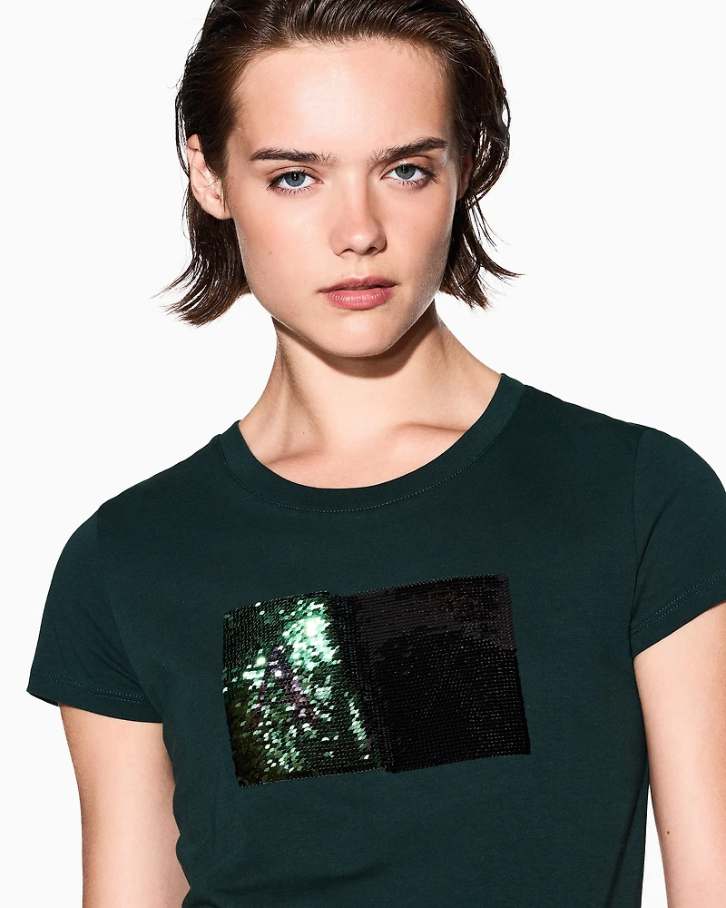 Armani Exchange - Slim fit T-shirt stretch cotton jersey, Woman, Green, Size: