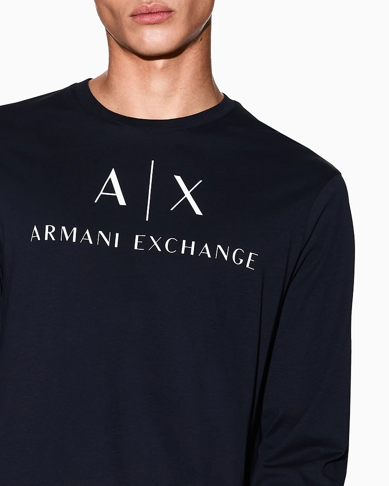 Armani Exchange - Long sleeve T-shirt with logo prints, Man, Navy Blue, Size:
