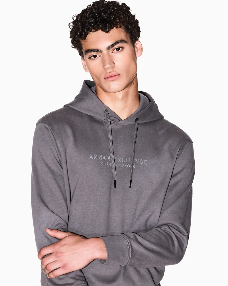 Armani Exchange - HOODED COTTON LOGO SWEATSHIRT, Man, Grey, Size: