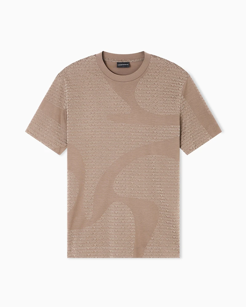 Emporio Armani - ASV Lyocell-blend jersey T-shirt with all-over flocked logo, Man, Brown, Size: