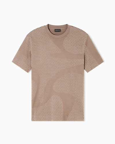 Emporio Armani - ASV Lyocell-blend jersey T-shirt with all-over flocked logo, Man, Brown, Size: