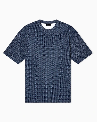 Emporio Armani - ASV jersey T-shirt with majolica-effect print, Man, Blue, Size: