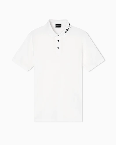 Emporio Armani - Piqué polo shirt with signature logo embroidery on the collar, Man, White, Size: