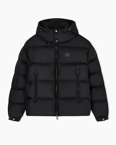 Emporio Armani - Water-repellent, quilted ripstop nylon hooded down jacket, Man, Black, Size: