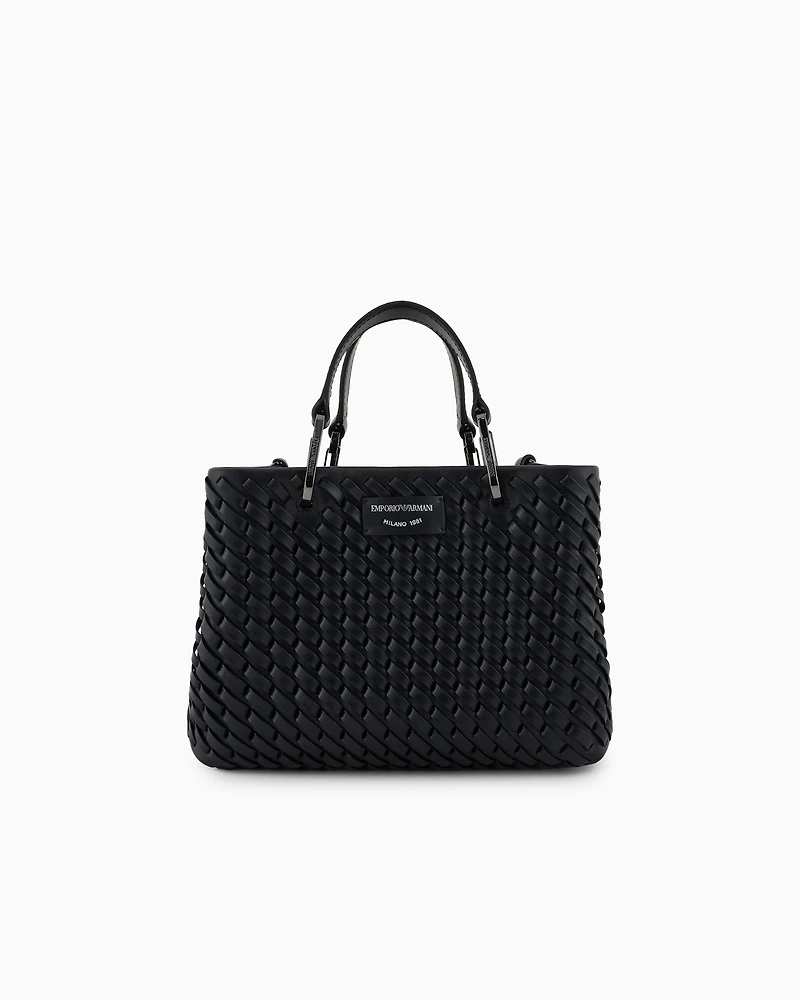 Emporio Armani - MyEA small shopper bag in interwoven leather, Woman, Black, Size: TU