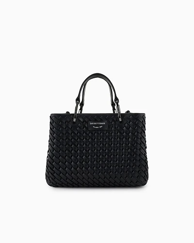 Emporio Armani - MyEA small shopper bag in interwoven leather, Woman, Black, Size: TU