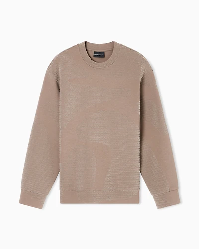 Emporio Armani - ASV Lyocell-blend jersey sweatshirt with all-over flocked logo, Man, Brown, Size:
