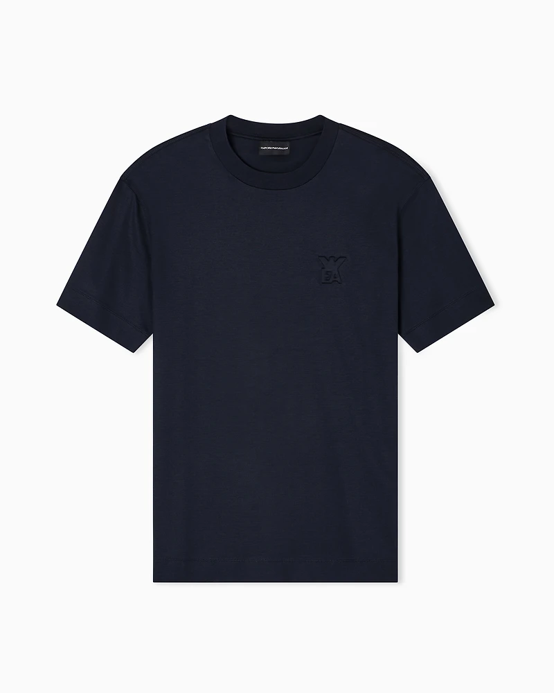 Emporio Armani - ASV Lyocell jersey blend T-shirt with domed logo, Man, Navy Blue, Size: