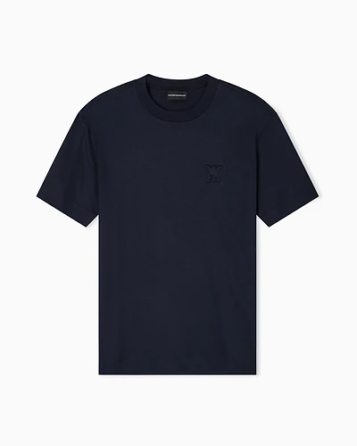 Emporio Armani - ASV Lyocell jersey blend T-shirt with domed logo, Man, Navy Blue, Size: